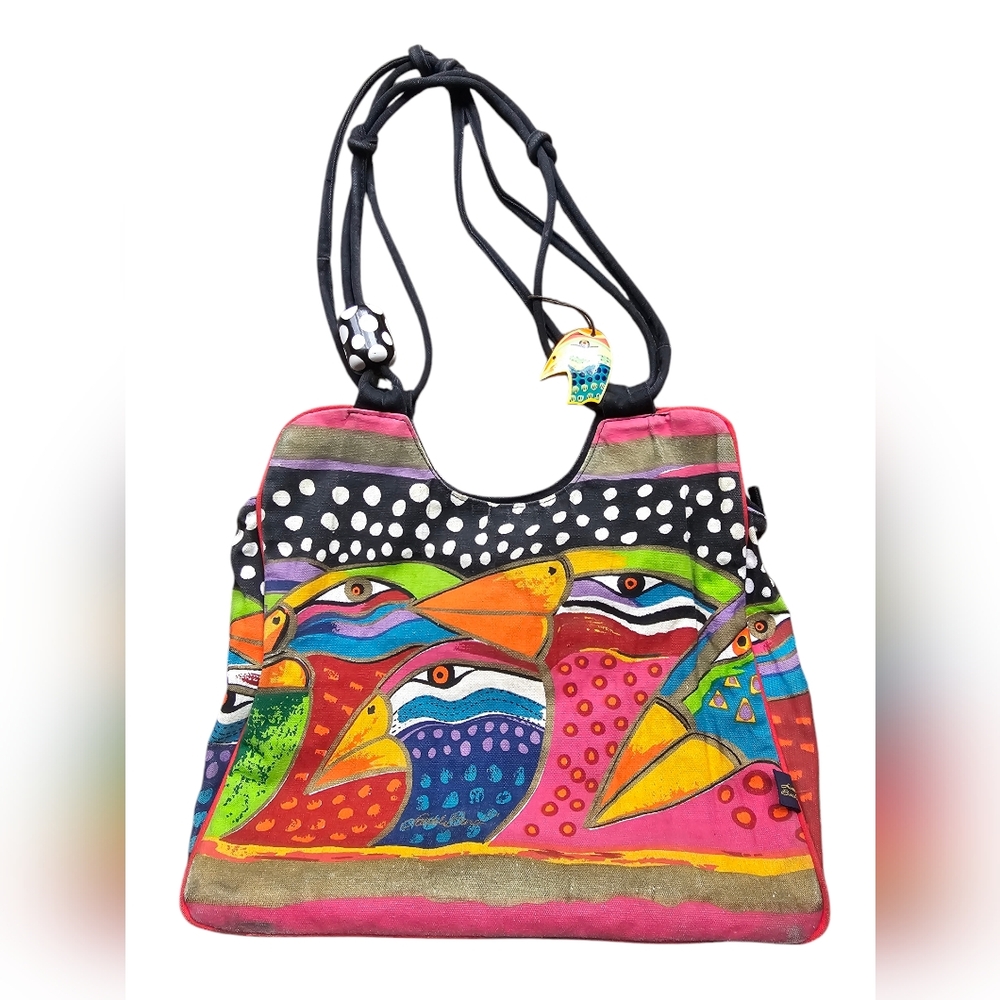 Laurel Burch Parrots wooden decor Art to wear dopamine Print‎ tote shoulder bag